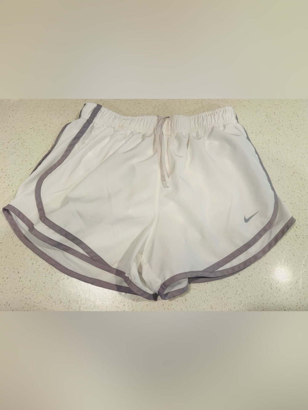 Nike White Tempo Athletic Shorts with Gray Trim